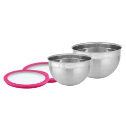ROSLE RÖSLE 碗套装 2 件套 保鲜盖 ( 直径 20 和 24 厘米 ) , Pink Charity Edition , 高品质不锈钢碗 , 用于准备和储存食物 , 可用洗碗机清洗