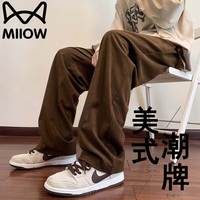 猫人 男士休闲裤 美式复古灯芯绒直筒宽松男裤