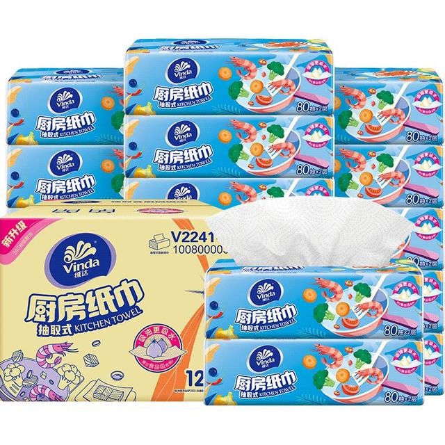 维达 厨房专用抽纸2层80抽12包 1件装