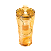 VISIONS康宁玻璃杯 耐高温高硼硅玻璃杯双饮杯咖啡杯带盖高颜值吸管杯 心悦双饮杯 500ml