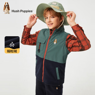暇步士（Hush Puppies）童装儿童男大童秋季时尚户外休闲针梭拼接马甲 藏蓝 【摇粒绒】 110
