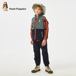 暇步士（Hush Puppies）童装儿童男大童秋季时尚户外休闲针梭拼接马甲 藏蓝 【摇粒绒】 110