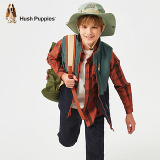 暇步士（Hush Puppies）童装儿童男大童秋季时尚户外休闲针梭拼接马甲 藏蓝 【摇粒绒】 110