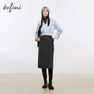 伊芙丽（eifini）蒋欣代言蓝色条纹通勤衬衫冬装新1EB122751 海冰蓝色 S (155)