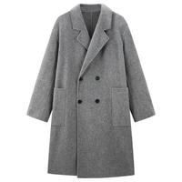 【含羊驼毛】太平鸟男装羊毛大衣2024冬灰色长款双面毛呢外套