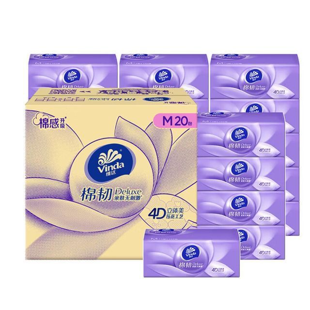 维达 抽纸 棉韧M码大尺寸100抽3层*20包 整箱装