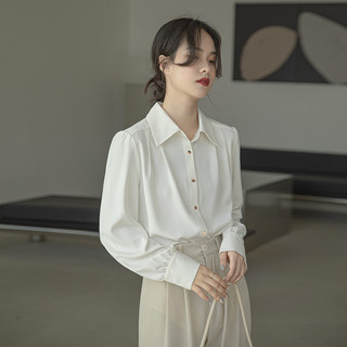 2025春秋醋酸女士衬衫长袖上衣职业面试设计感气质通勤白衬衣