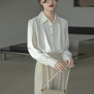 2025春秋醋酸女士衬衫长袖上衣职业面试设计感气质通勤白衬衣
