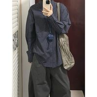 美式复古休闲衬衫外套宽松百搭春2025叠穿衬衣格纹男女同款