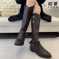 尖头粗跟骑士靴女2024春秋冬季长筒靴不过膝西部牛仔
