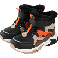 江博士冬季男女童拼色加绒保暖鞋子 户外休闲魔术贴儿童运动鞋 黑/咖（内里加绒） 31 脚长约18.9-19.5