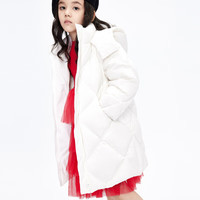 little MO&Co.过年服加厚防泼水 童装冬季女童羽绒服中长款外套儿童 本白色 130 130/60