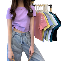 白色短袖T恤女装年高腰露脐短款上衣服ins短袖韩版潮