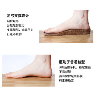 东园物作 勃肯鞋 卡其色 软木厚底+牛反绒 33码 女士拖鞋