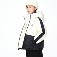 little MO&Co.童装冬装男女童连帽拼色保暖羽绒服 米杏色 150 150/68