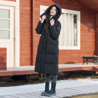 坦博尔2025冬季新款休闲可脱卸帽长款加厚保暖羽绒服女时尚极寒外套冬季 黑色