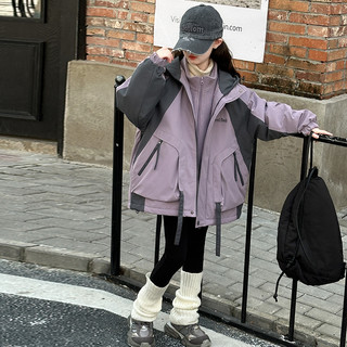 女童冲锋衣三合一可拆卸秋冬装2025女大童冬季夹棉加厚外套潮
