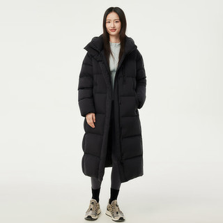 坦博尔加厚连帽云朵泡芙羽绒服女长款宽松高充绒外套冬季 黑色 XS (155) 体重115斤之内