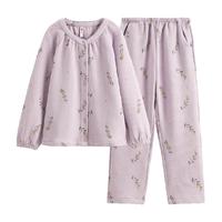 芬腾睡衣女士春秋纯棉长袖抗菌空气棉夹层秋冬全棉家居服套装