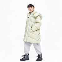 little MO&Co.加厚蓄热 童装冬装男童女童连帽中长款羽绒服外套儿童 灰绿色 140 140/64