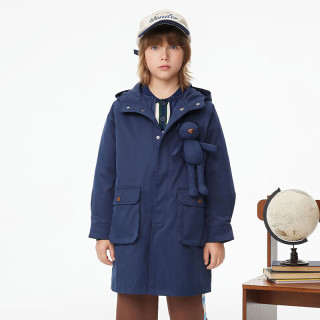 马骑顿 童装男大童冬季保暖连帽羽绒服长款 藏青色 140