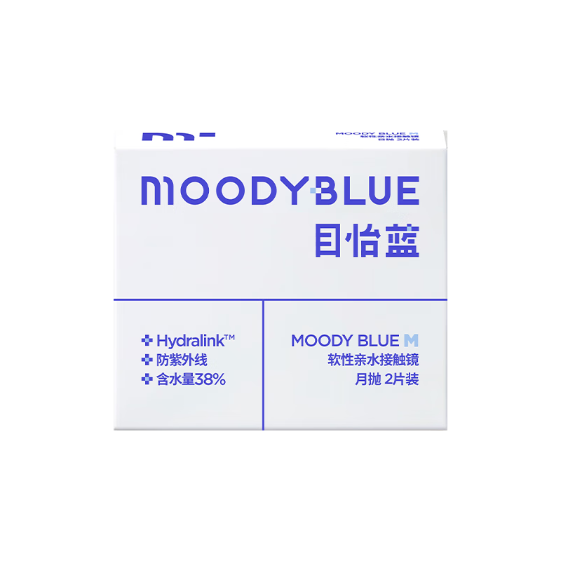moody blue目怡蓝隐形眼镜月抛近视透明片水凝胶2片装 500度