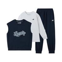 New Balance 【三件套】nb男女儿童大童学院风背心长袖T恤运动卫裤儿童套装