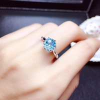 恋聚小众天然彩色宝石镀金戒指日韩天空蓝托帕石紫水晶小冰糖女戒活口 海蓝色