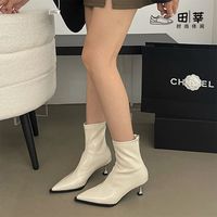 法式小短靴2025女靴子细跟短筒高跟鞋设计时装瘦瘦靴