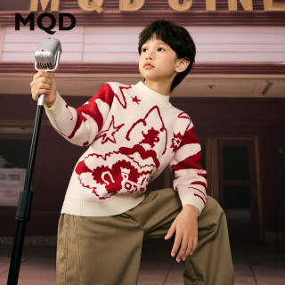 马骑顿【拜年服】MQD男童25冬新款艺术感满版马戏团半高领毛衣 本白 1