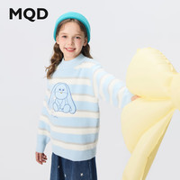 马骑顿【拜年服】MQD女童25冬新款学院撞色条纹内搭半高领毛衣 浅蓝条 1