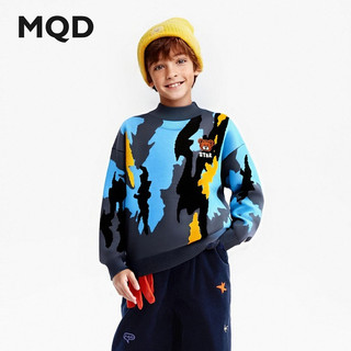 马骑顿MQD童装男童毛衣2025冬季新款儿童撞色涂鸦加厚保暖半高领针织衫 藏蓝 1
