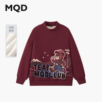 马骑顿 男童25冬学院风满版卡通半高领卫衣 暗红 140