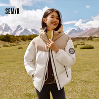森马(Semir)防护外套|羽绒服女防风三防冬宽松厚面包服 白咖色调(白鸭绒)00415
