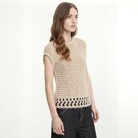 ZARA 女式纯色镂空粗棒针链条装饰圆领短袖套头针织衫