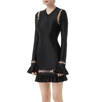 BURBERRY 重金属镂空拼接垂感时尚圆领长袖A字连衣中裙