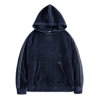 马登 工装美式雪尼尔连帽卫衣套头复古保暖灯芯绒加厚帽衫外套男秋冬款 藏青色  M
