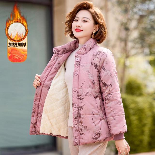 限尺码：宝莲朵 2025款冬季加绒加厚保暖棉服中年妈妈装洋气短款印花棉衣外套