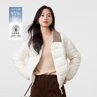 茵曼 撞色拼接翻领羽绒服女25年冬季宽松休闲外套女