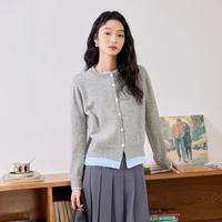 茵曼 时尚拼接假两件圆领针织衫女25年秋季文艺风简约百搭打底衫女