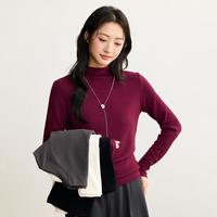 茵曼 圣诞红色磨毛保暖内搭半高领T恤女2025秋冬款基础百搭打底衫