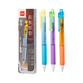 得力 赛博朋克按动中性笔 低重心设计 0.5mm双球珠ST头速干学生中性笔刷题笔考试笔 黑色3支/盒SA415