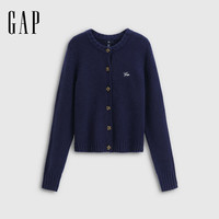 GAP女装2025秋季刺绣logo宽松花扣针织开衫基础款上衣 海军蓝 M (165/88A) 亚洲尺码