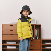 little MO&Co.过年服童装冬装男童女童立领拼色羽绒服儿童短款外套 柠檬黄色 120 120/56