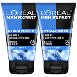 巴黎欧莱雅 欧莱雅男士水能润泽双效洁面膏50ml*2补水保湿父亲节礼物