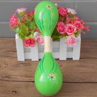 大号双头沙锤乐器打击砂槌发声玩具木制手抓握摇铃 大号绿色小草22cm