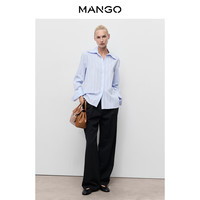 MANGO年终女装衬衫2025秋装竖条纹通勤内搭舒适透气直筒衬衫 淡蓝色 XL