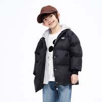 little MO&Co.蓄热加厚 童装冬装男童女童假两件羽绒服儿童连帽外套 黑色 130 130/60