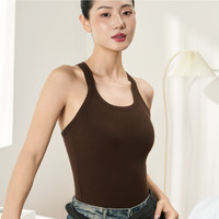 Lee Cooper带胸垫一体式吊带背心女外穿内搭休闲百搭美背打底上衣修身显瘦 松露棕 L (165/90)