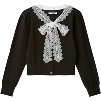 SNIDEL2025秋冬优雅蕾丝蝴蝶结系带长袖针织开衫SWNT254296 黑色 均码 (F)